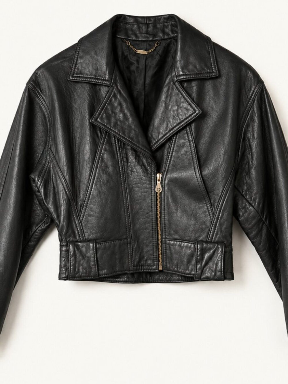 Vintage Linea Pelle Black Leather Moto Jacket Italy 42 Cropped Dolman 80s 90s